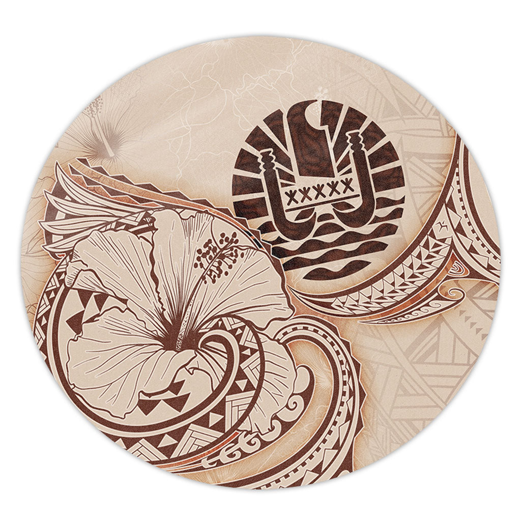 Tahiti Round Rug Hibiscus Flower Vintage Style