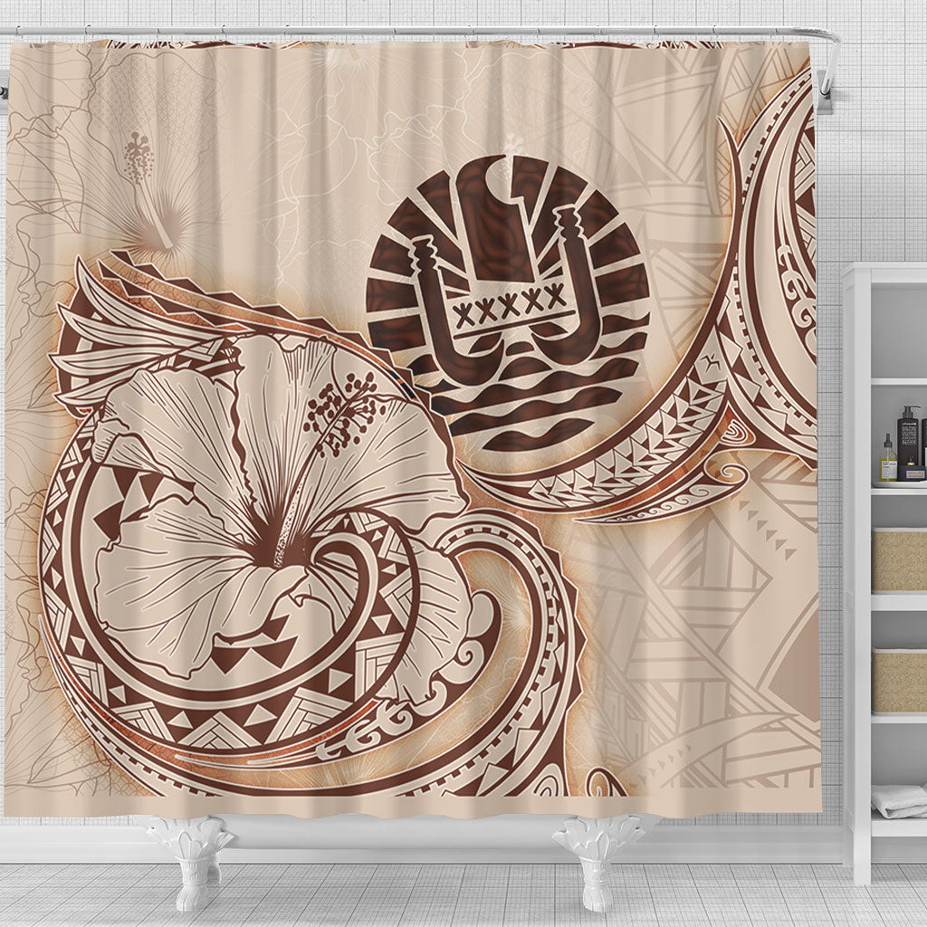 Tahiti Shower Curtain Hibiscus Flower Vintage Style