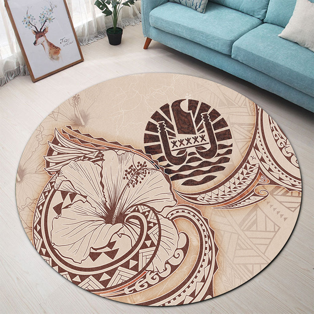 Tahiti Round Rug Hibiscus Flower Vintage Style