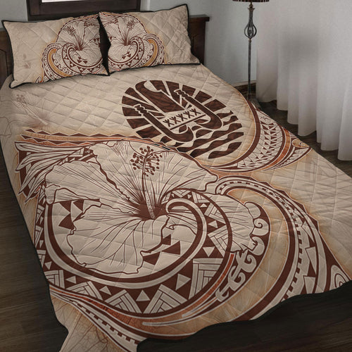 Tahiti Quilt Bed Set Hibiscus Flower Vintage Style
