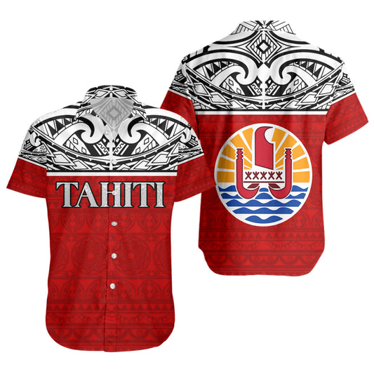 Tahiti Custom Personalised Short Sleeve Shirt Coat Of Arms Polynesia Patterns Style