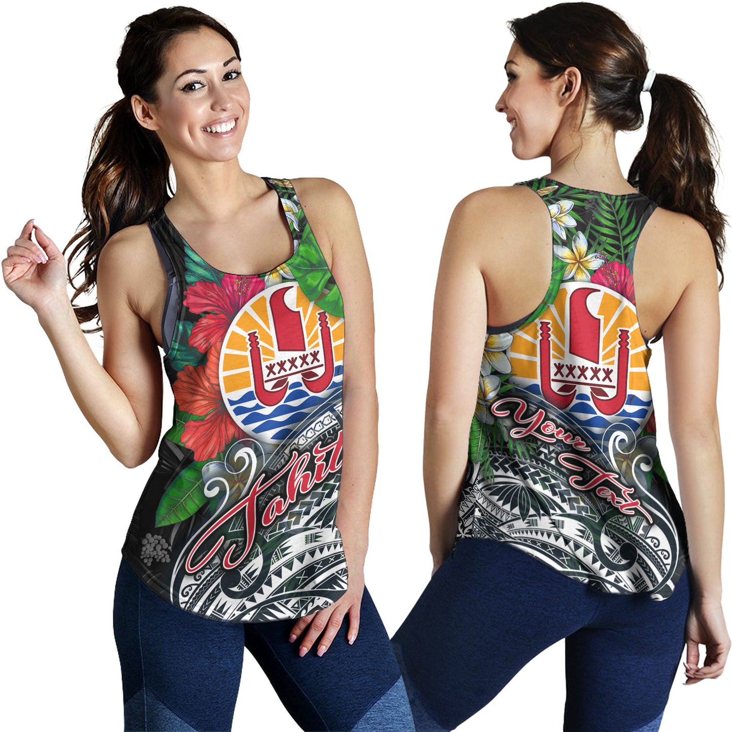 Tahiti Custom Personalised Women Tank Hibiscus And Plumeria With Palm Branches Vintage Style