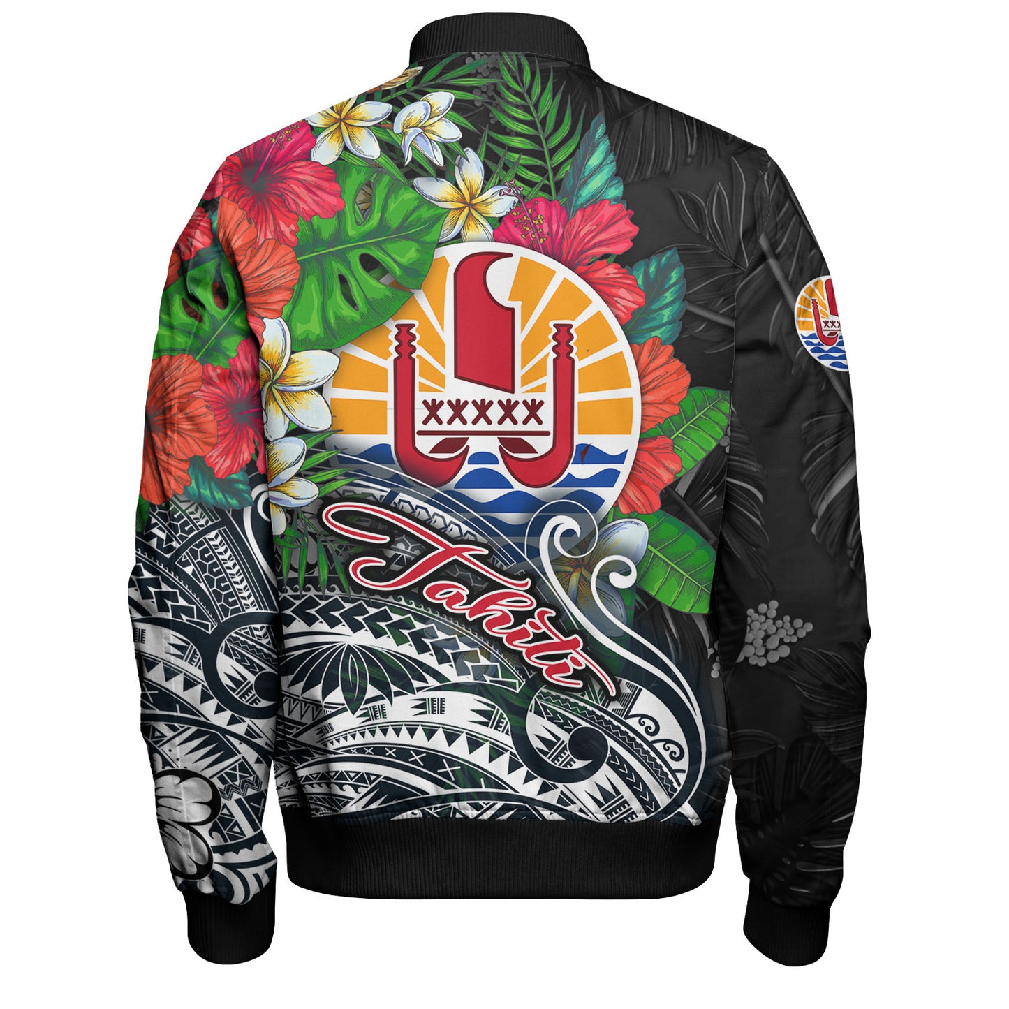 Tahiti Custom Personalised Bomber Jacket Hibiscus And Plumeria With Palm Branches Vintage Style