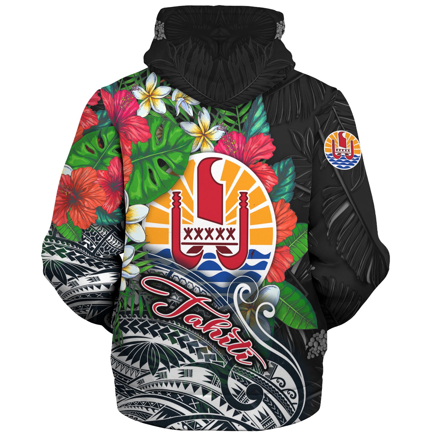 Tahiti Custom Personalised Sherpa Hoodie Hibiscus And Plumeria With Palm Branches Vintage Style