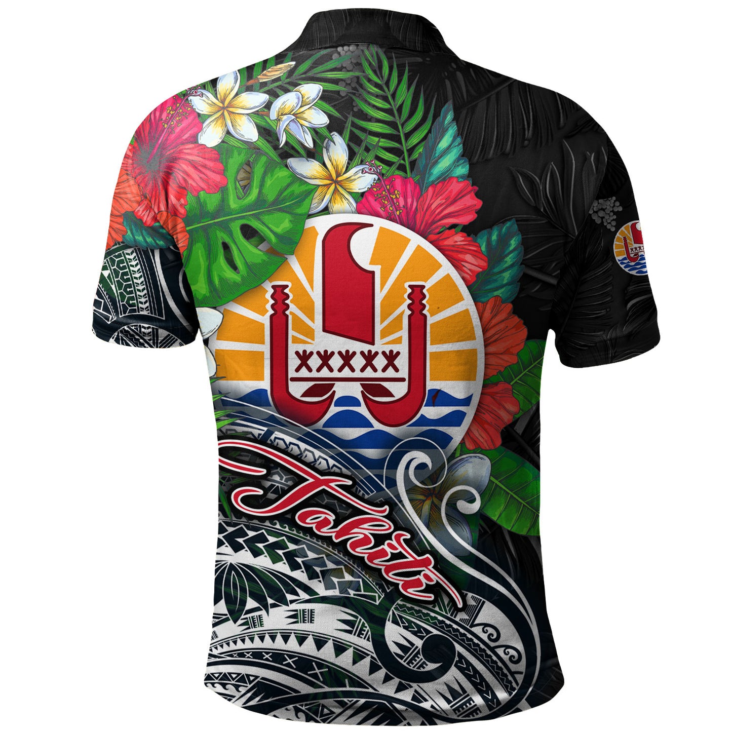 Tahiti Custom Personalised Polo Shirt Hibiscus And Plumeria With Palm Branches Vintage Style