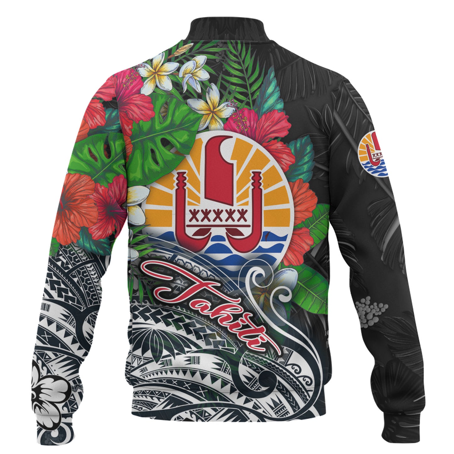 Tahiti Custom Personalised Baseball Jacket Hibiscus And Plumeria With Palm Branches Vintage Style