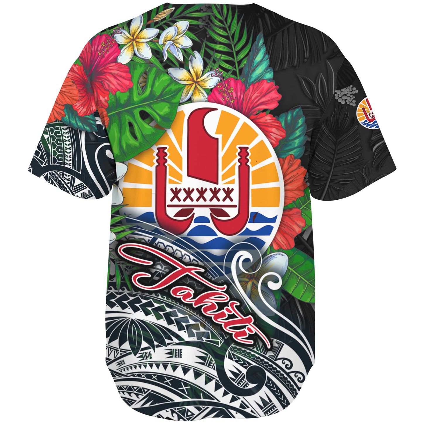 Tahiti Custom Personalised Baseball Shirt Hibiscus And Plumeria With Palm Branches Vintage Style