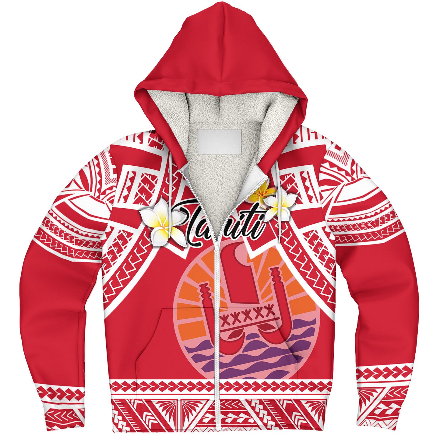 Tahiti Custom Personalised Sherpa Hoodie Tahitian Plumeria Flowers Mix Tribal Patterns
