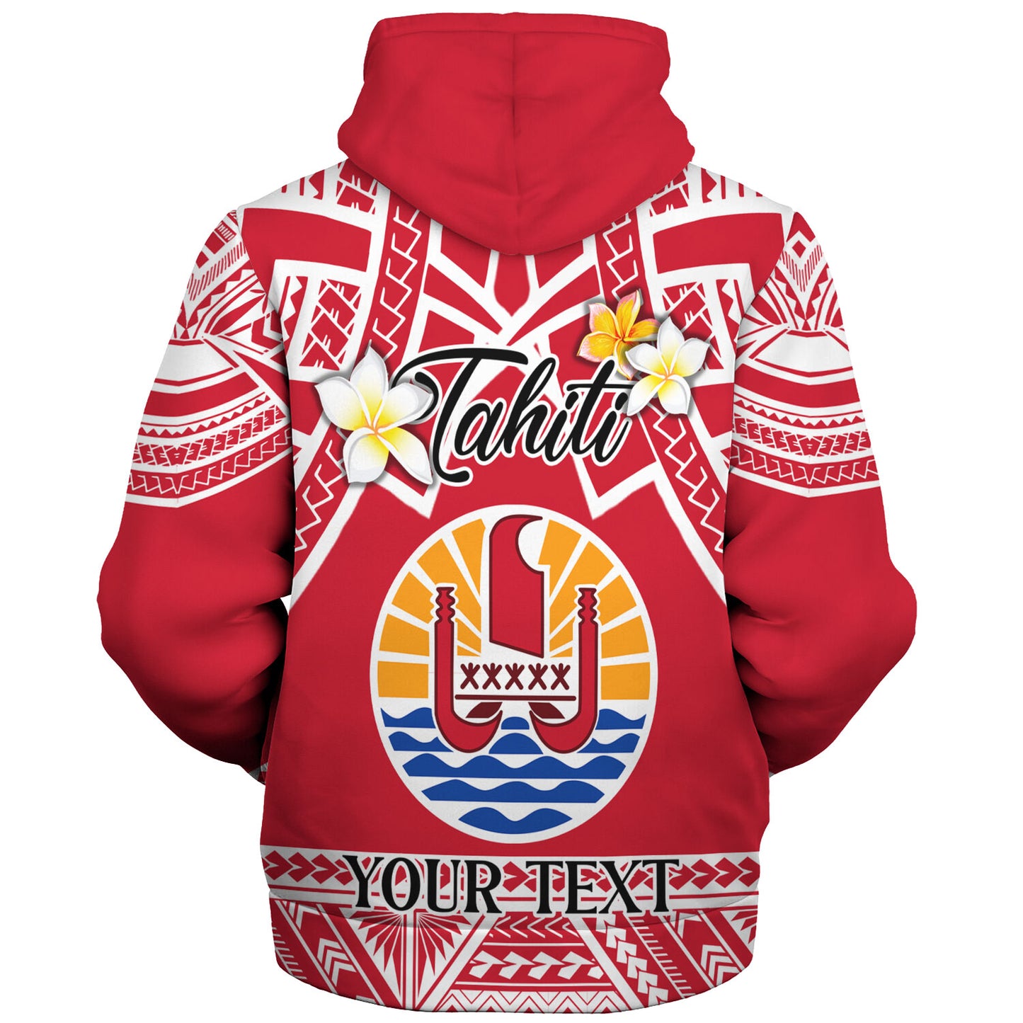 Tahiti Custom Personalised Sherpa Hoodie Tahitian Plumeria Flowers Mix Tribal Patterns