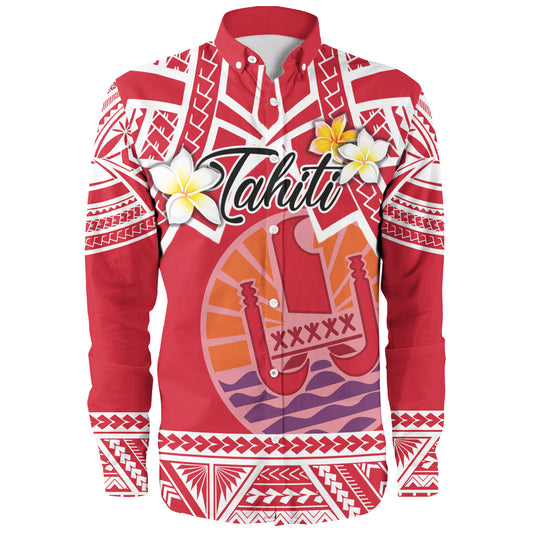 Tahiti Custom Personalised Long Sleeve Shirt Tahitian Plumeria Flowers Mix Tribal Patterns