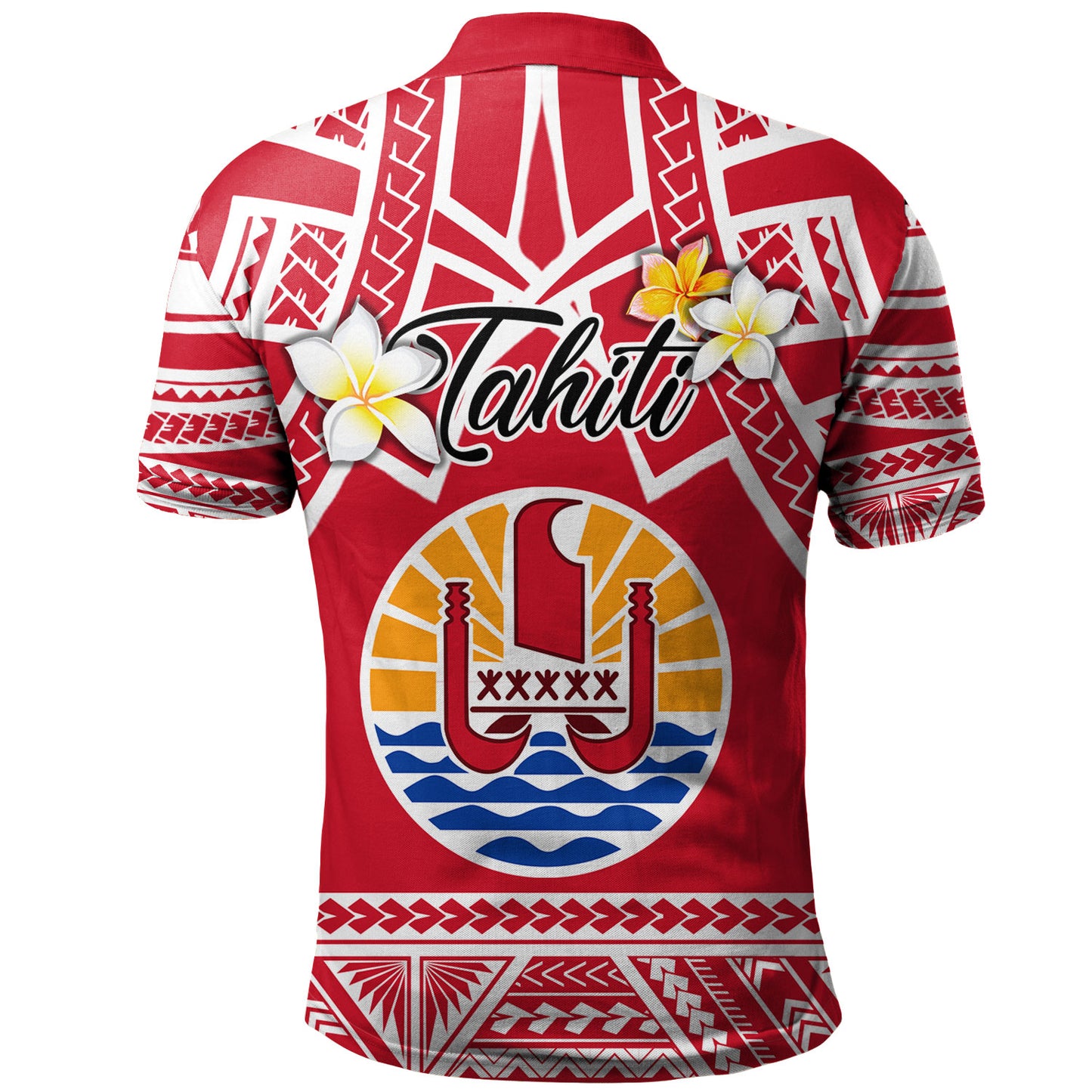 Tahiti Custom Personalised Polo Shirt Tahitian Plumeria Flowers Mix Tribal Patterns