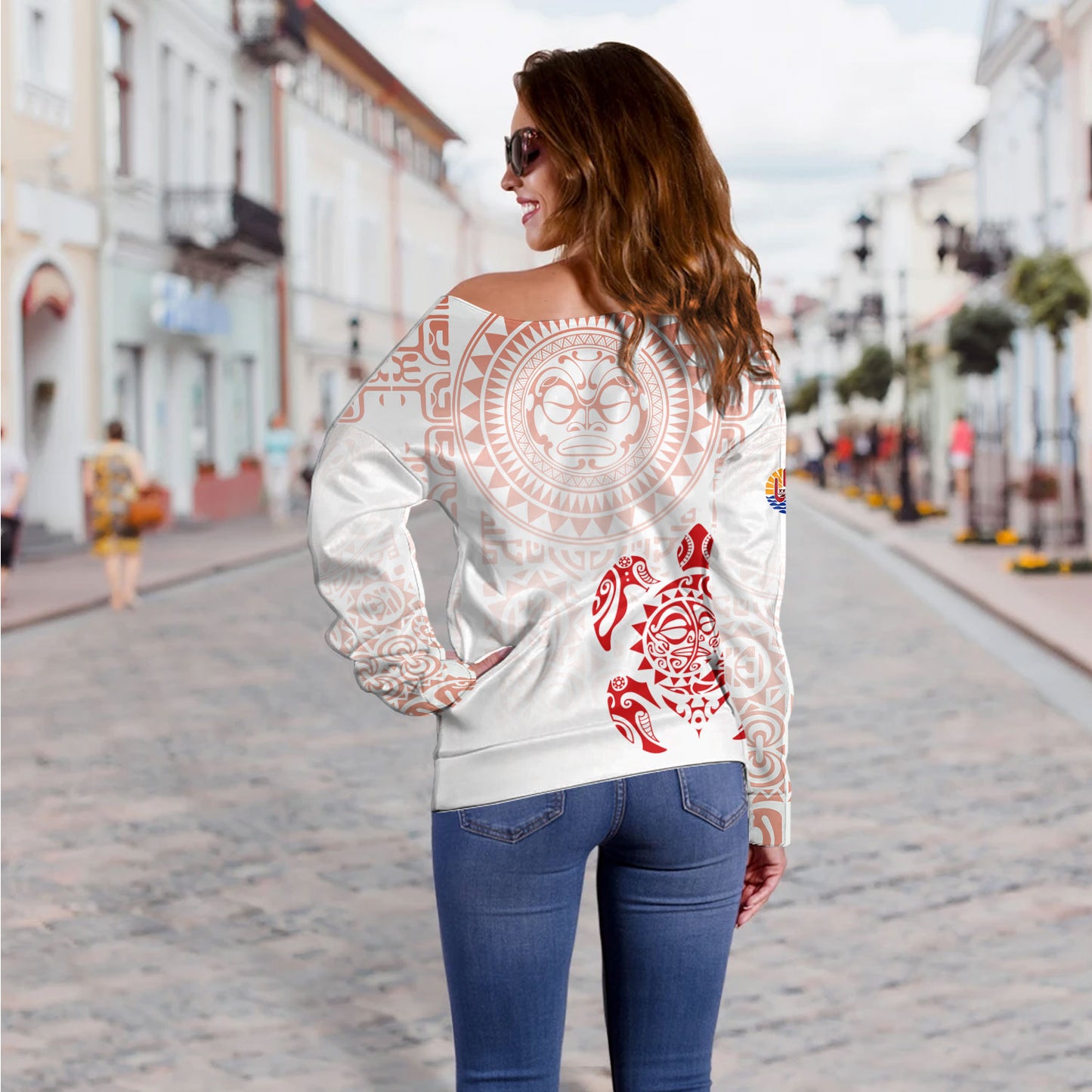 Tahiti Off Shoulder Sweatshirt Tahitian Tribal Tattoos Style