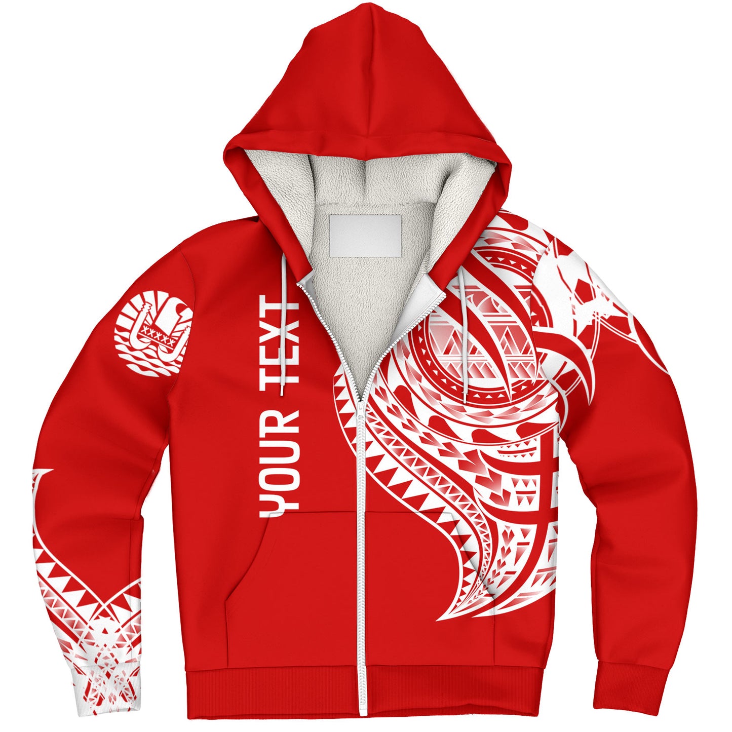 Tahiti Custom Personalised Sherpa Hoodie Tatau White Patterns With Coat Of Arms