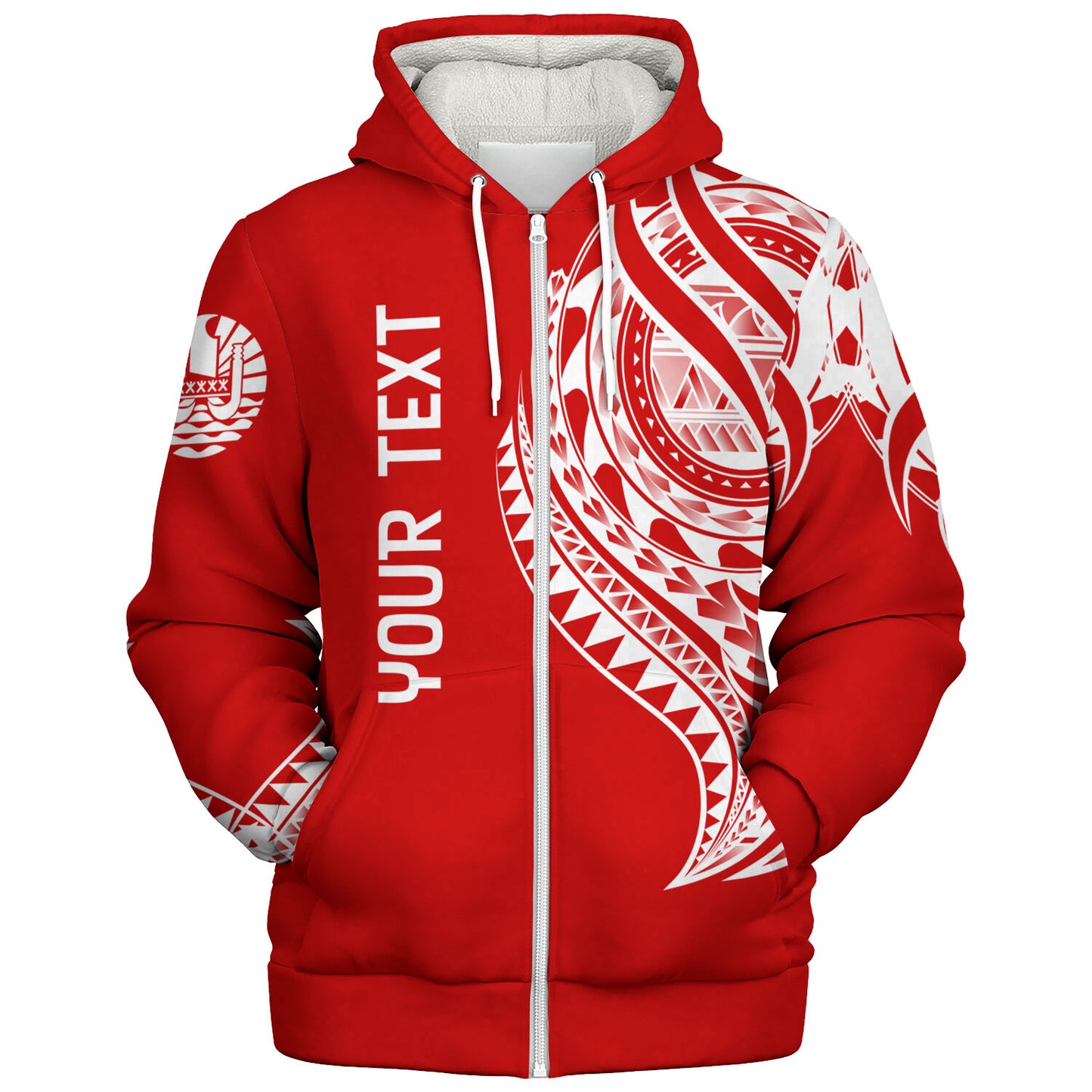 Tahiti Custom Personalised Sherpa Hoodie Tatau White Patterns With Coat Of Arms