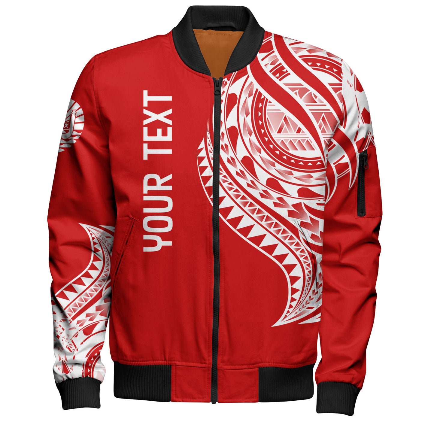 Tahiti Custom Personalised Bomber Jacket Tatau White Patterns With Coat Of Arms