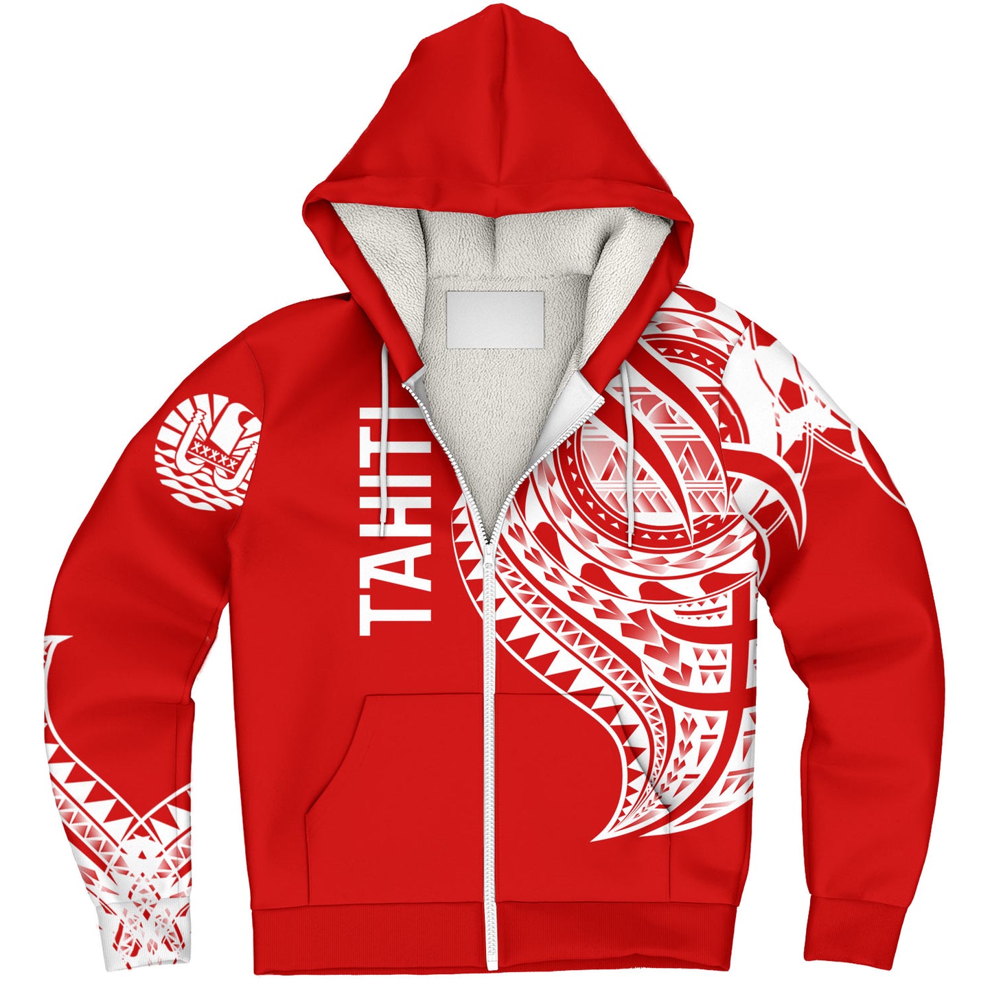 Tahiti Custom Personalised Sherpa Hoodie Tatau White Patterns With Coat Of Arms