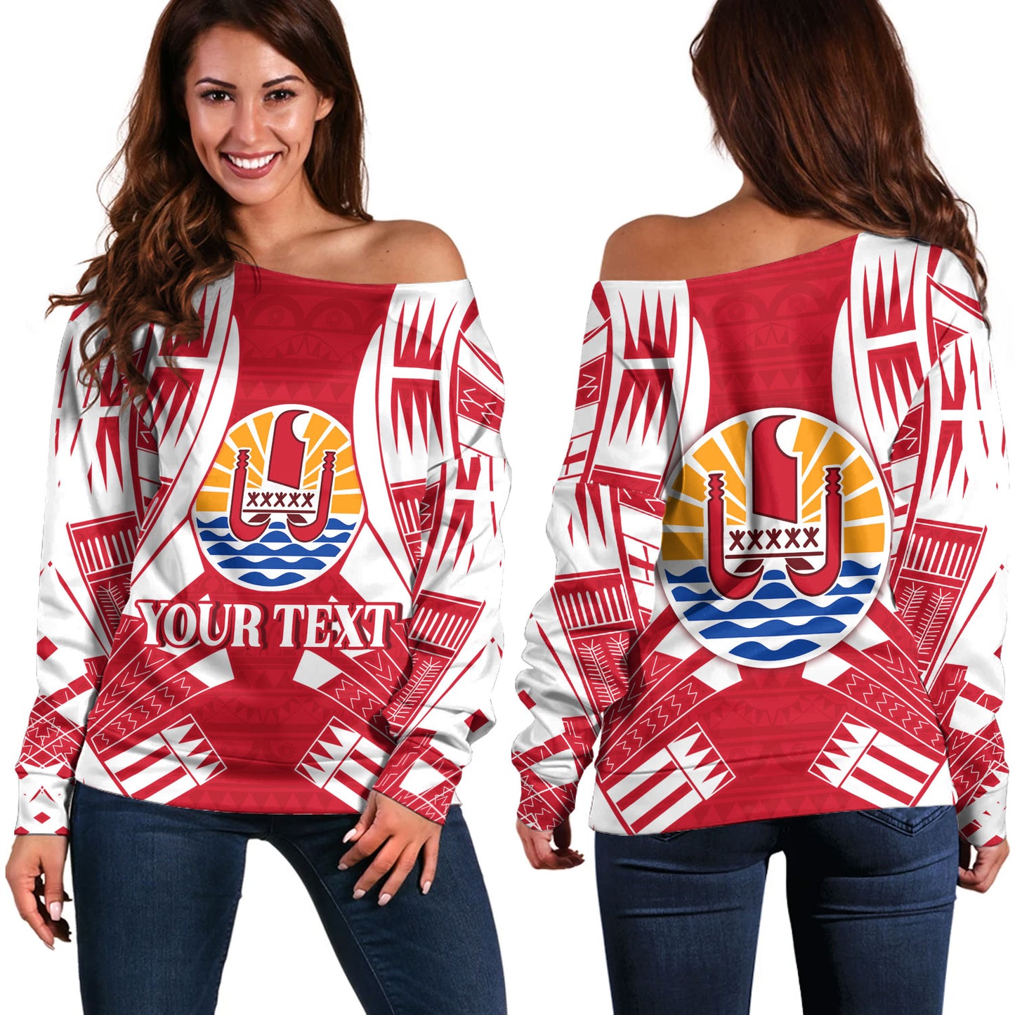 Tahiti Custom Personalised Off Shoulder Sweatshirt Tattoo Style