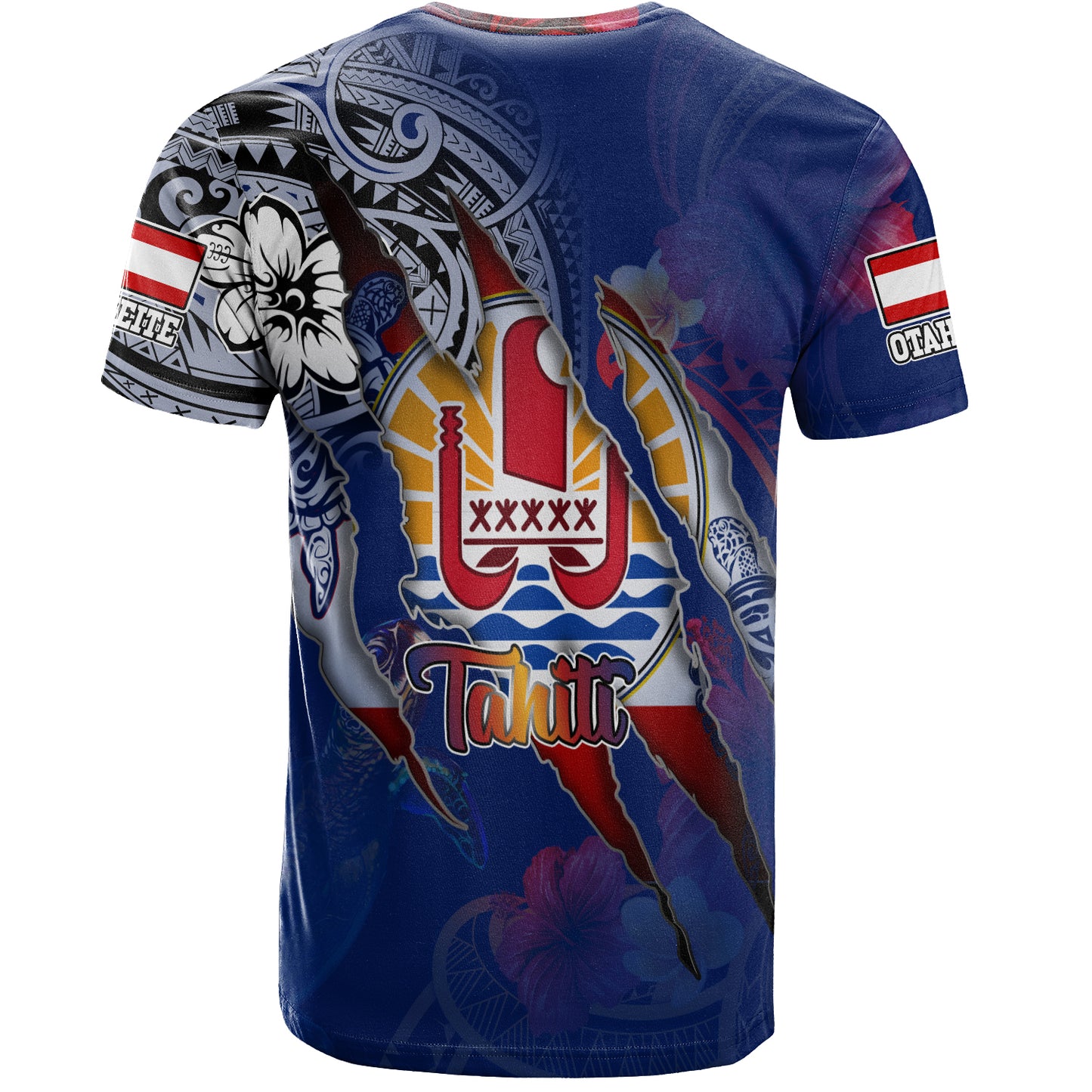 Tahiti T-Shirt Custom Tahitian Blood Inside Me Polynesian Sleeve Tattoo Tropical Blue