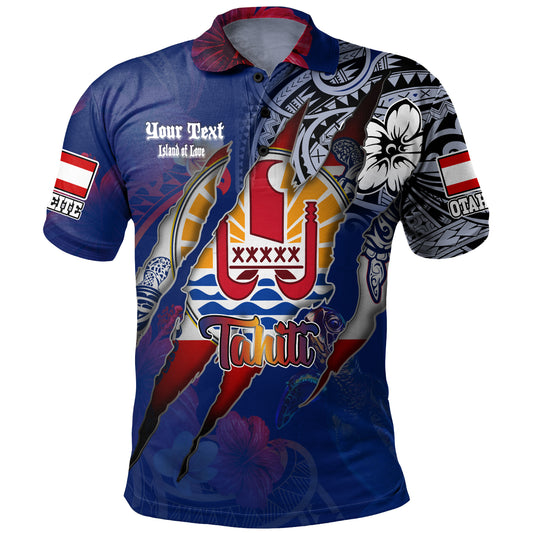 Tahiti Polo Shirt Custom Tahitian Blood Inside Me Polynesian Sleeve Tattoo Tropical Blue