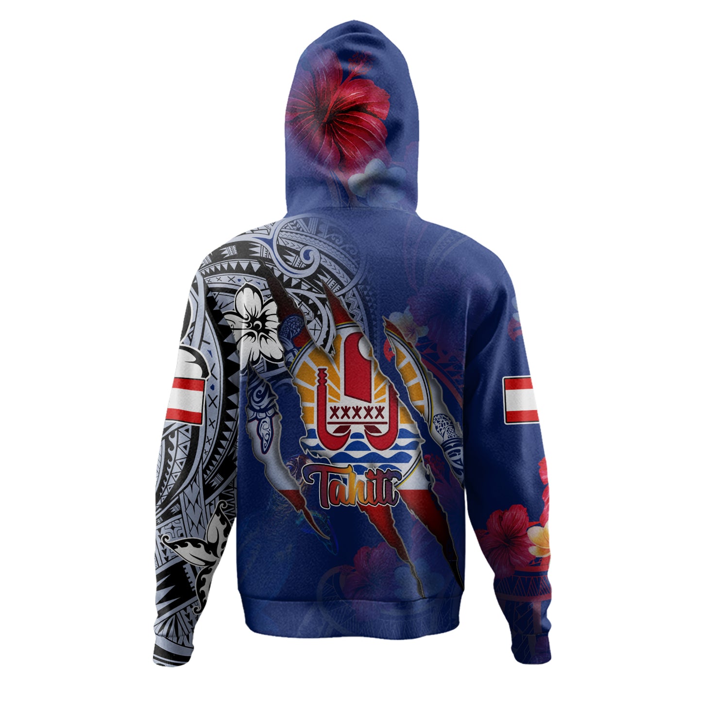 Tahiti Hoodie Custom Tahitian Blood Inside Me Polynesian Sleeve Tattoo Tropical Blue