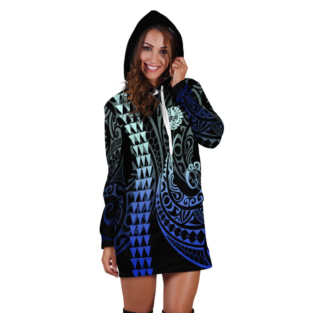 Tahiti Hoodie Dress Kakau Style Gradient Blue