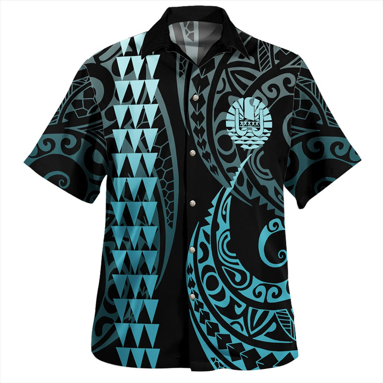 Tahiti Combo Short Sleeve Dress And Shirt Kakau Style Turquoise