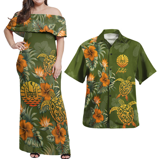 Tahiti Polynesian Pattern Combo Dress And Shirt Tropical Summer