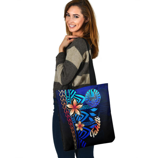 Tahiti Custom Personalised Tote Bag Blue Vintage Tribal Mountain