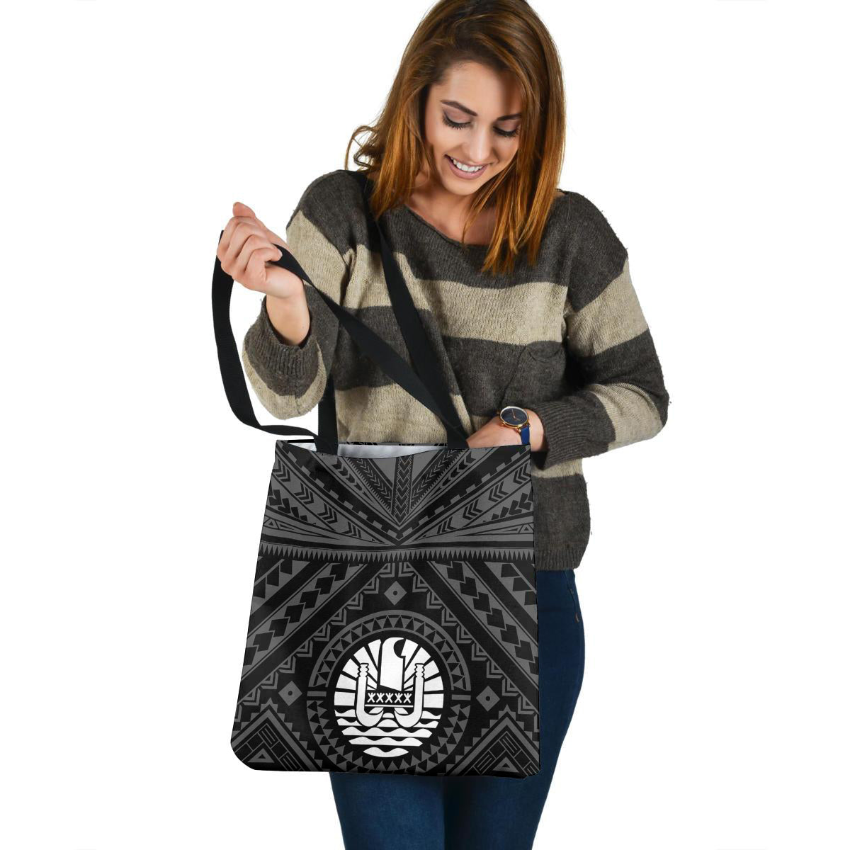 Tahiti Custom Personalised Tote Bag Polynesian Tattoo Style