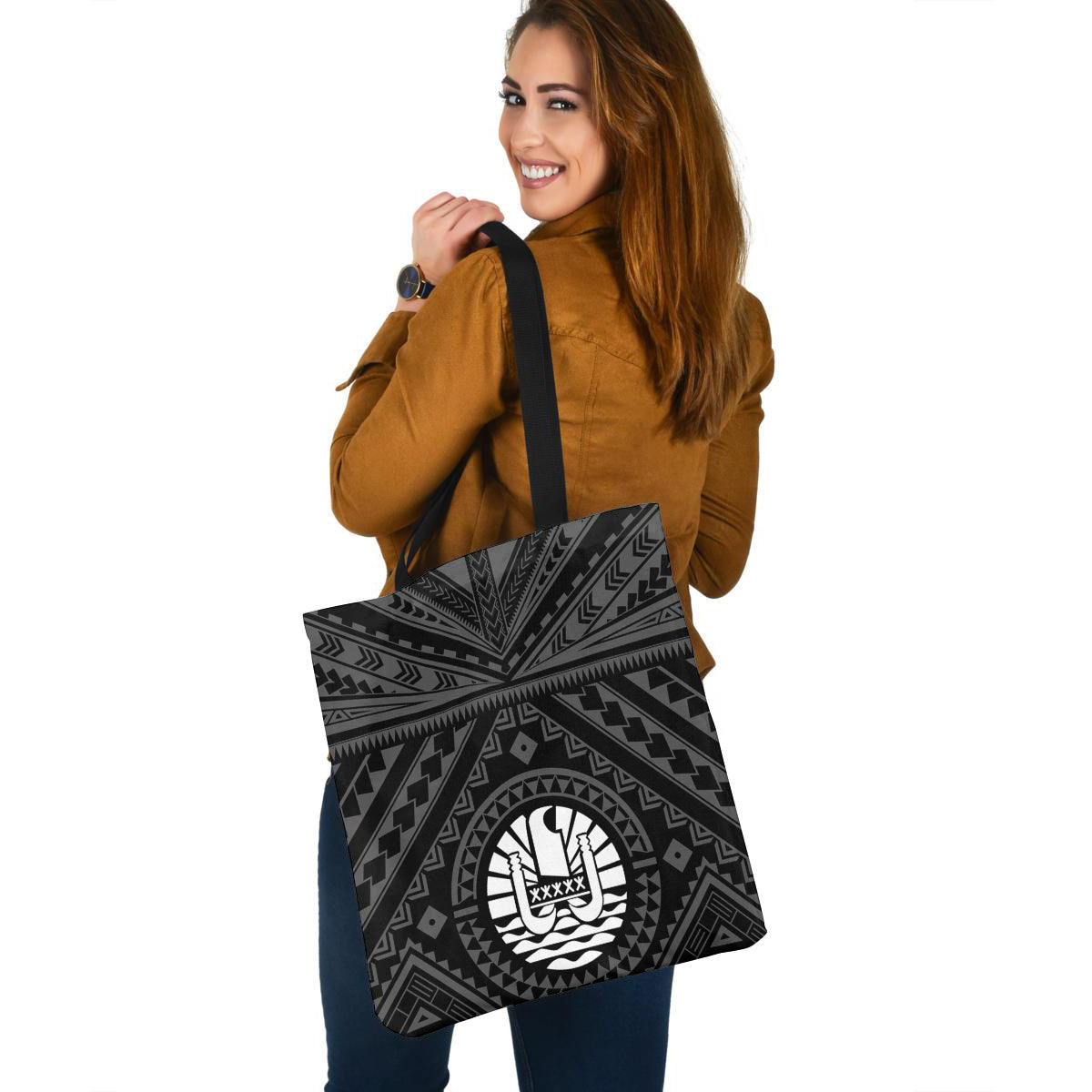 Tahiti Custom Personalised Tote Bag Polynesian Tattoo Style