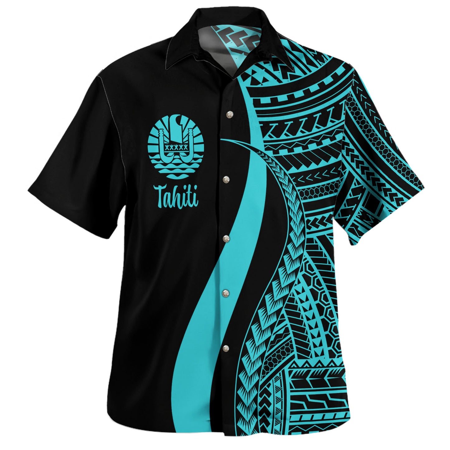 Tahiti Combo Dress And Shirt - Polynesian Tentacle Tribal Pattern Turquoise