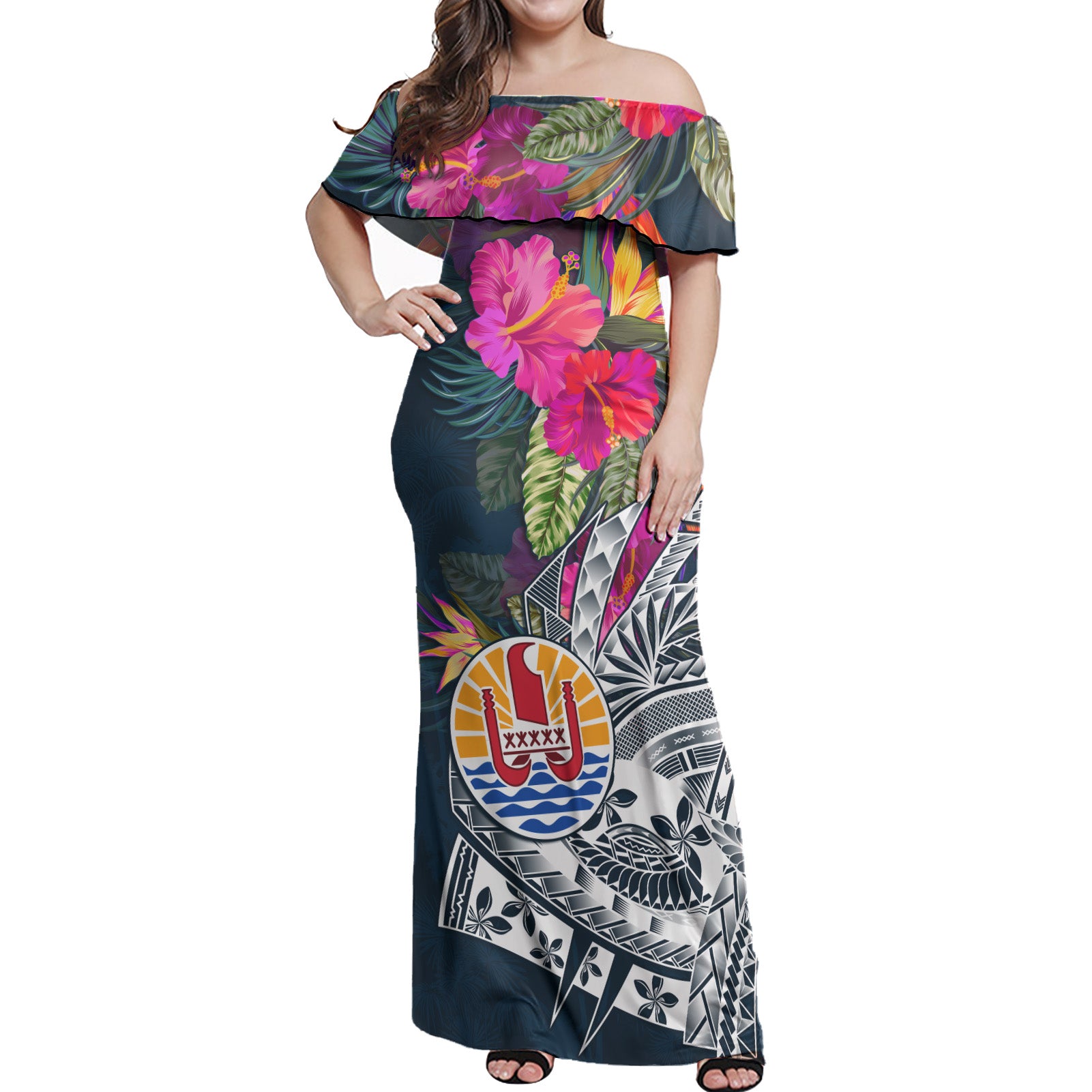 Tahiti Off Shoulder Long Dress Polynesian Summer Vibes