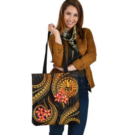 Tahiti Tote Bag Gold Polynesian Pattern Plumeria