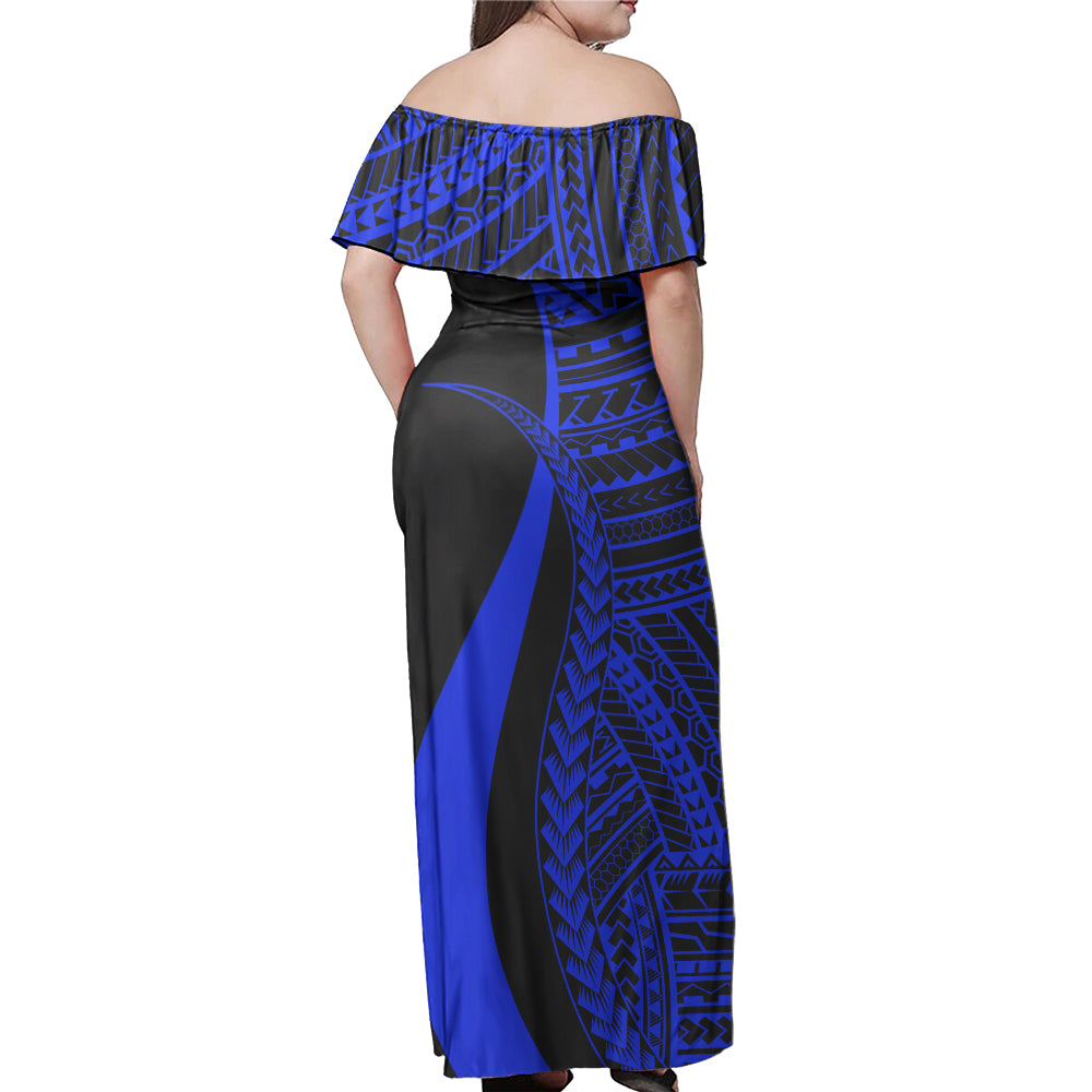 Tahiti Custom Personalised Woman Off Shoulder Long Dress Polynesian Tentacle Tribal Pattern