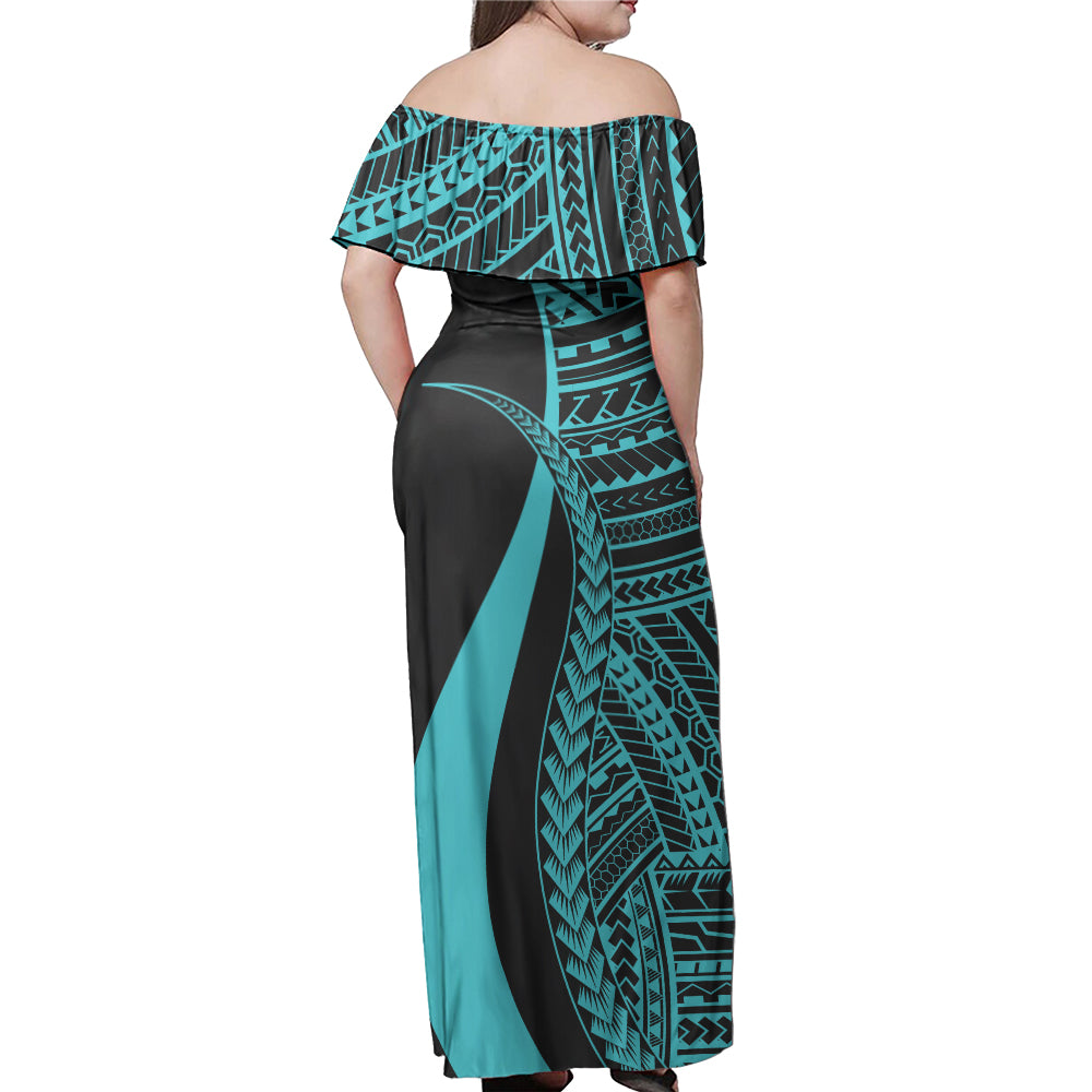 Tahiti Custom Personalised Woman Off Shoulder Long Dress Polynesian Tentacle Tribal Pattern