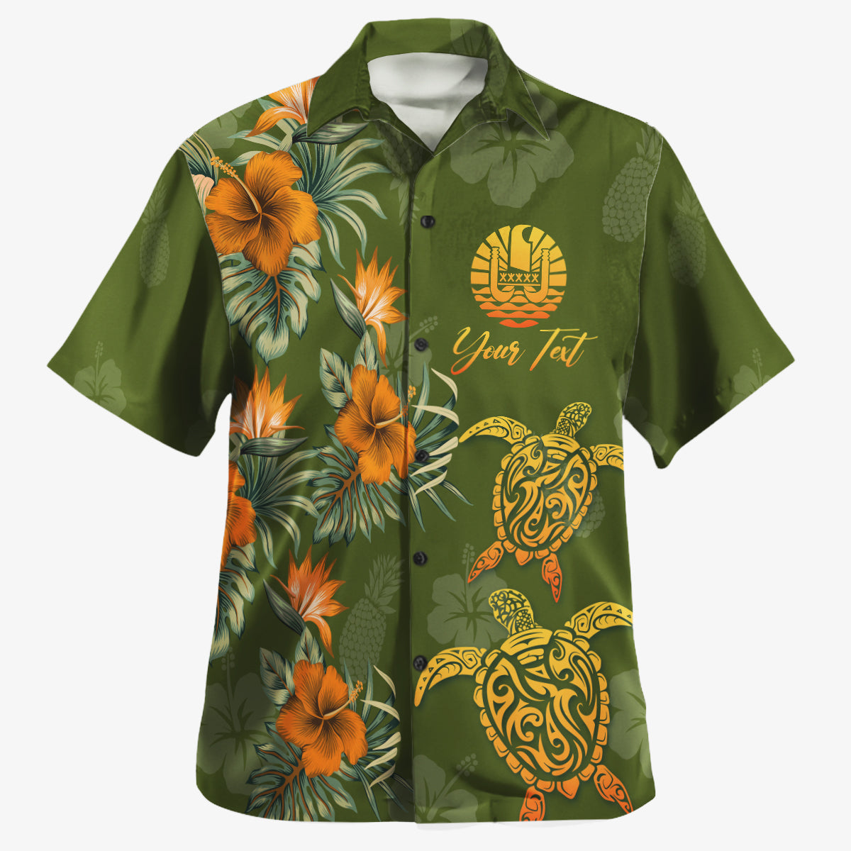 Tahiti Custom Personalised Hawaiian Shirt Polynesian Floral Spirit Orange