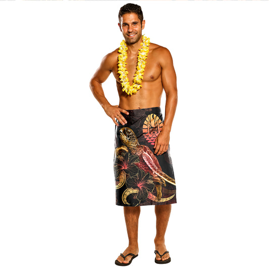 Tahiti Lavalava - Custom Tahiti Coat Of Arms With Turtle Blooming Hibiscus Gold
