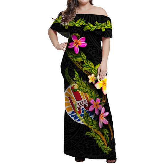Tahiti Women Off Shoulder Long Dress - Plumeria Tribal
