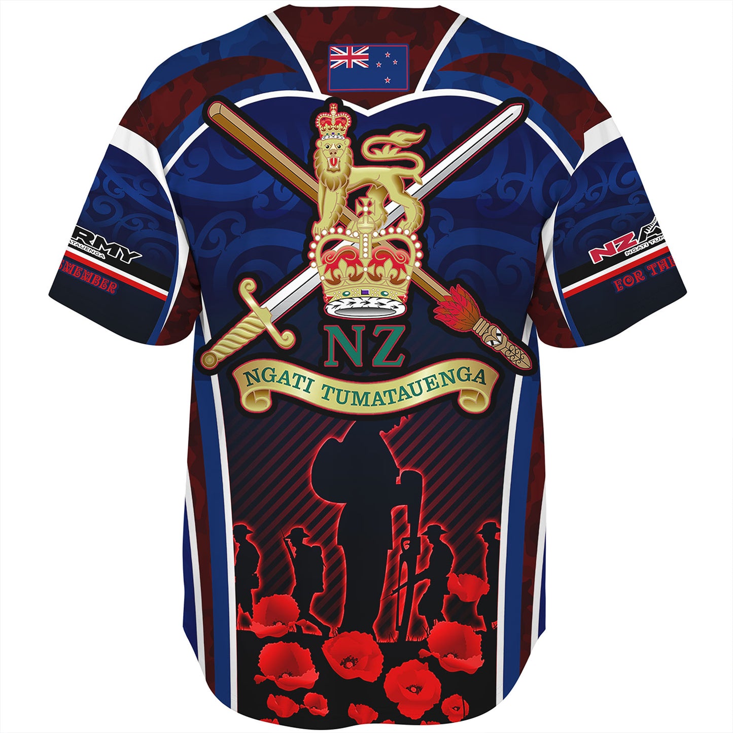 New Zealand Baseball Shirt Custom New Zealand Army Keeping Anzac Spirit Lives Poppies Flower Maori Style