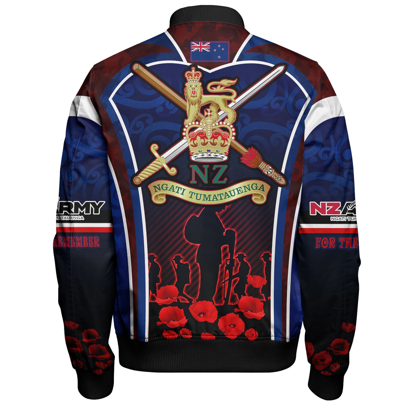 New Zealand Bomber Jacket Custom New Zealand Army Keeping Anzac Spirit Lives Poppies Flower Maori Style