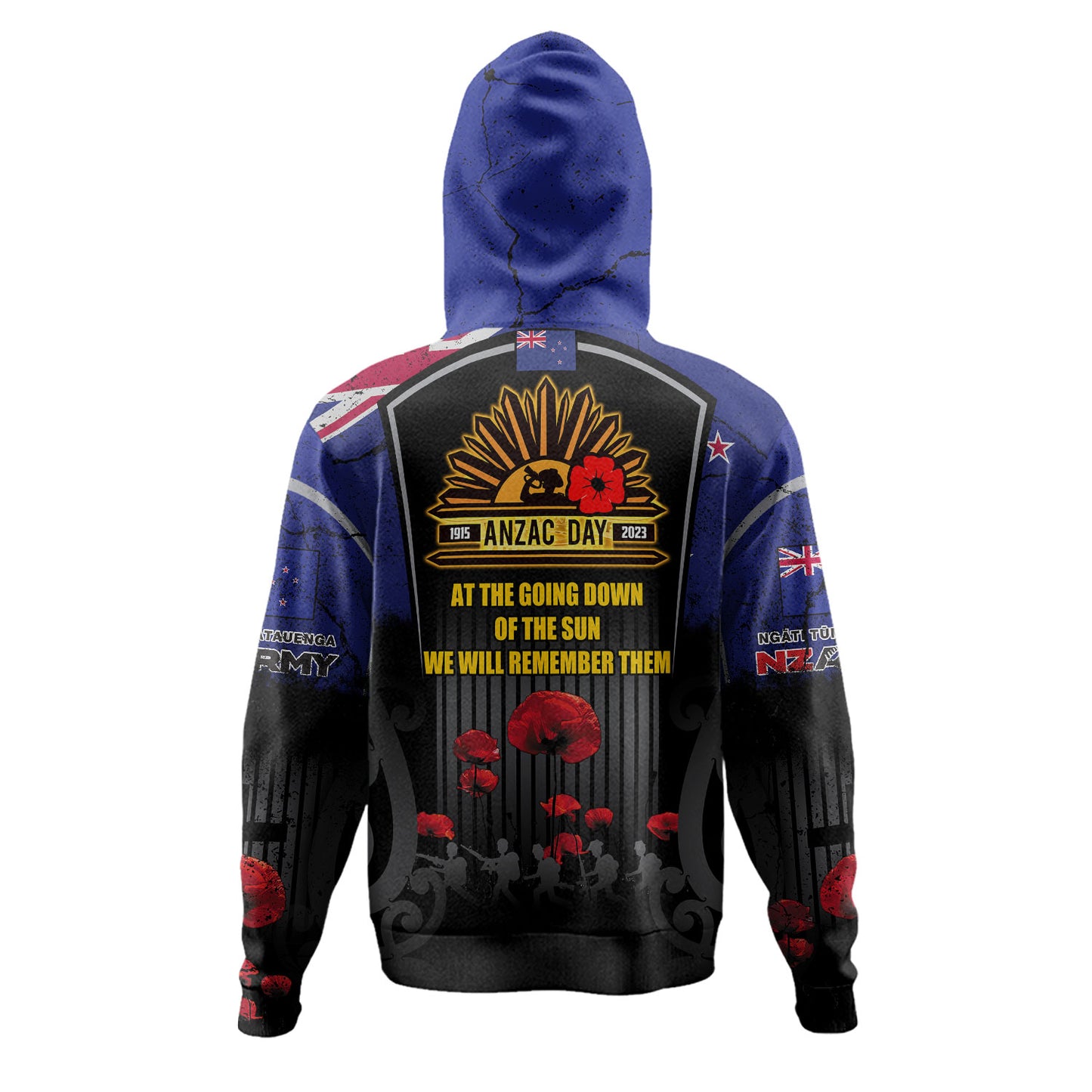 New Zealand Hoodie Custom New Zealand Anzac Day With Poppy Flowers And Traditional Maori Patterns