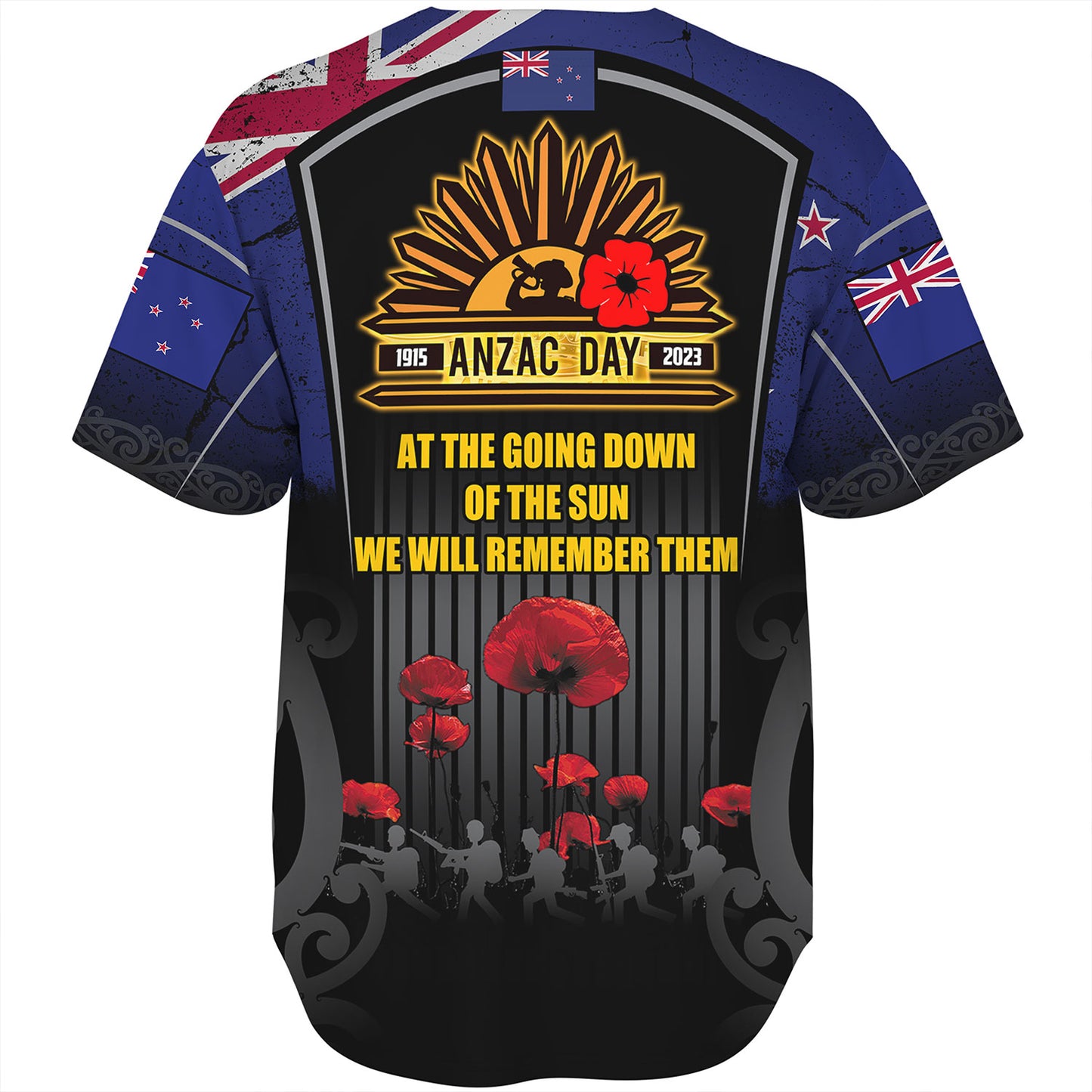 New Zealand Baseball Shirt Custom New Zealand Anzac Day With Poppy Flowers And Traditional Maori Patterns