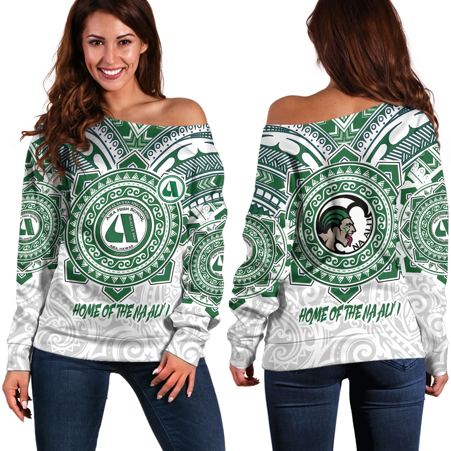 Hawaii Off Shoulder Sweatshirt Custom Aiea High School Home Of The Na Ali'i Tribal Style