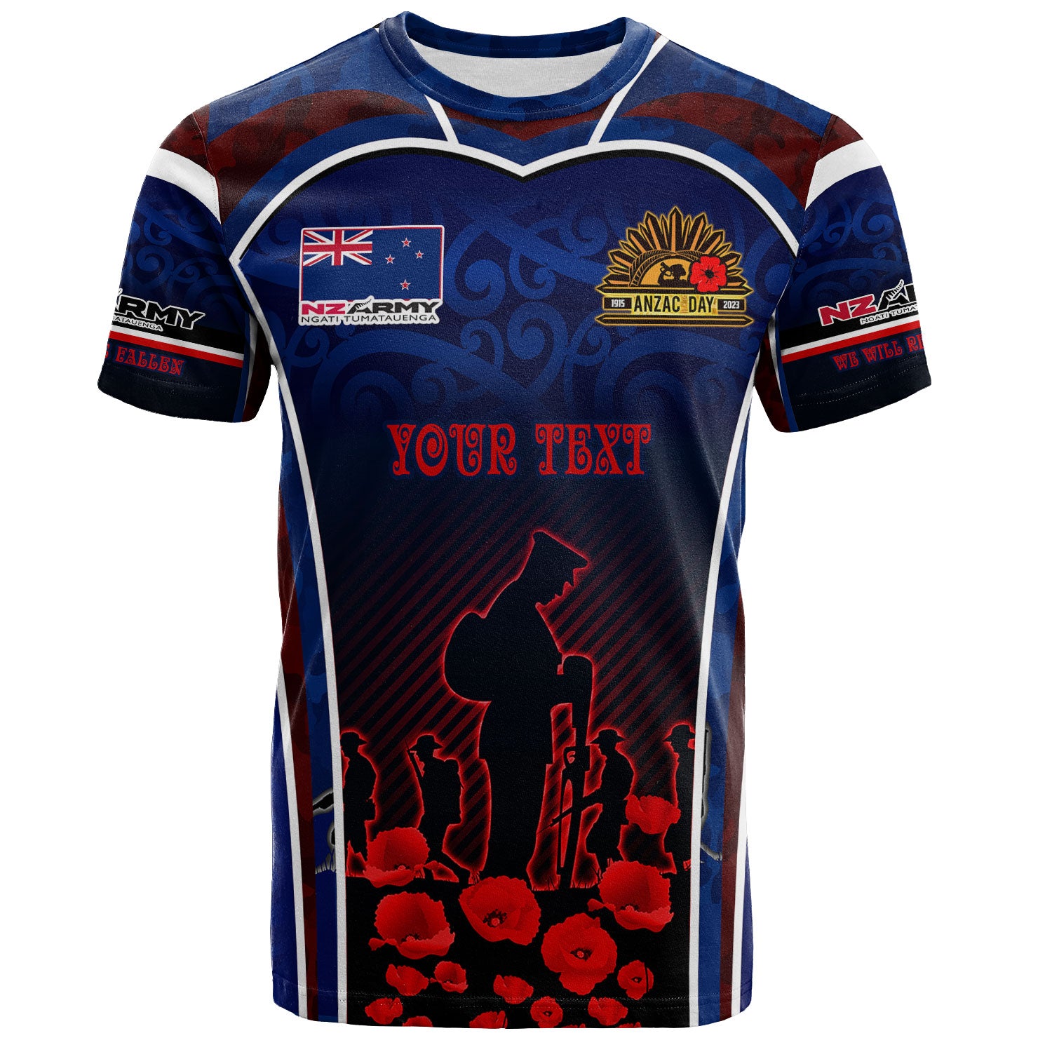 New Zealand T-Shirt Custom New Zealand Army Keeping Anzac Spirit Lives Poppies Flower Maori Style