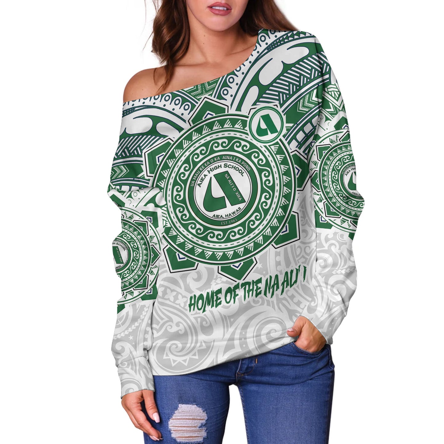 Hawaii Off Shoulder Sweatshirt Custom Aiea High School Home Of The Na Ali'i Tribal Style