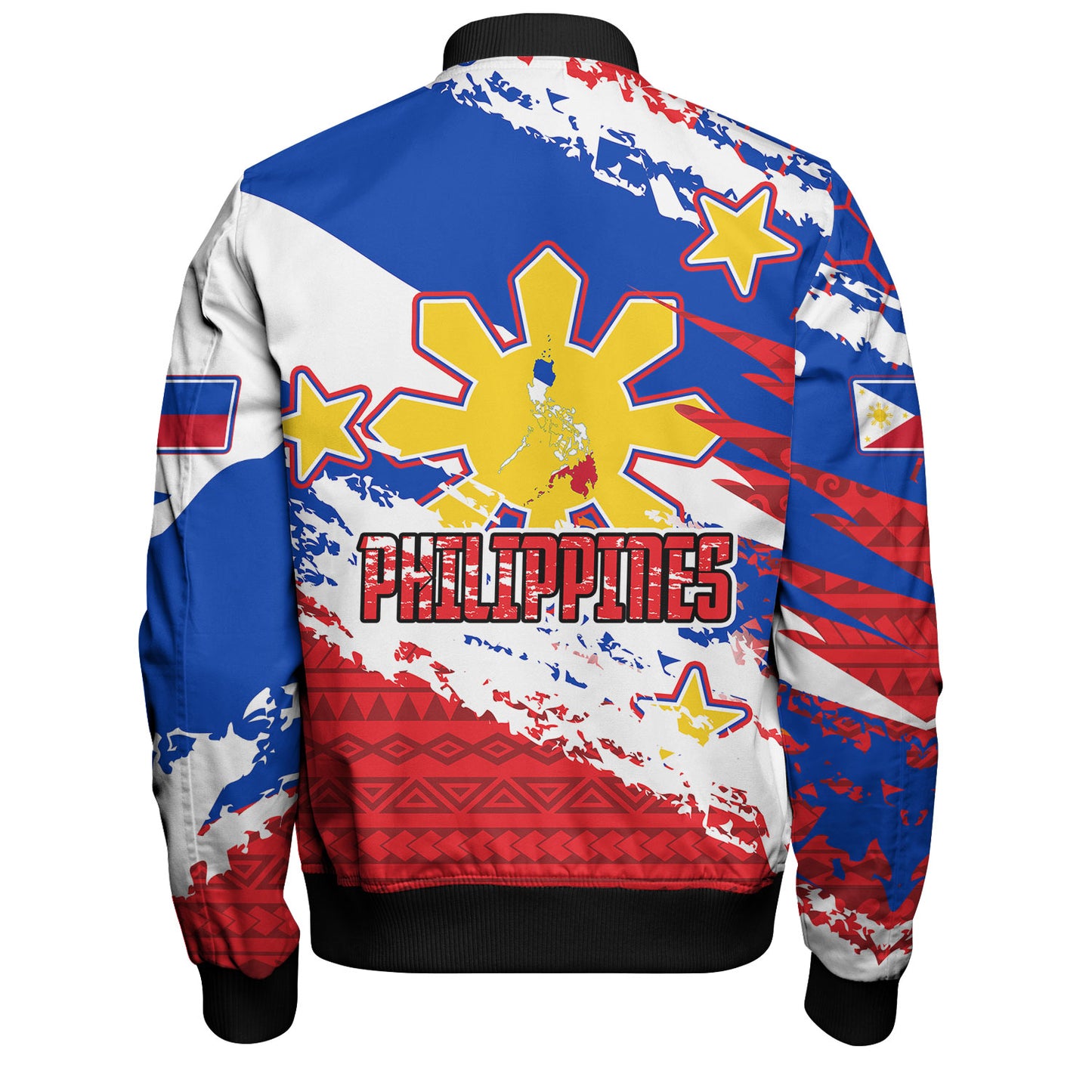 Philippines Filipinos Bomber Jacket Custom Filipino Sun 3 Stars Bicolor Flag Tribal Grunge Style