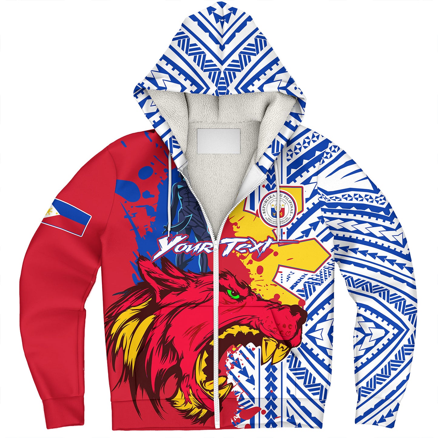 Philippines Filipinos Sherpa Hoodie Custom Lapu-Lapu And The Wolf Tribal Polynesian Style