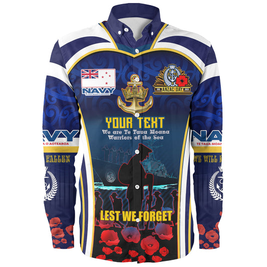 New Zealand Long Sleeve Shirt Custom Anzac Day Royal New Zealand Navy Te Taua Moana o Aotearoa