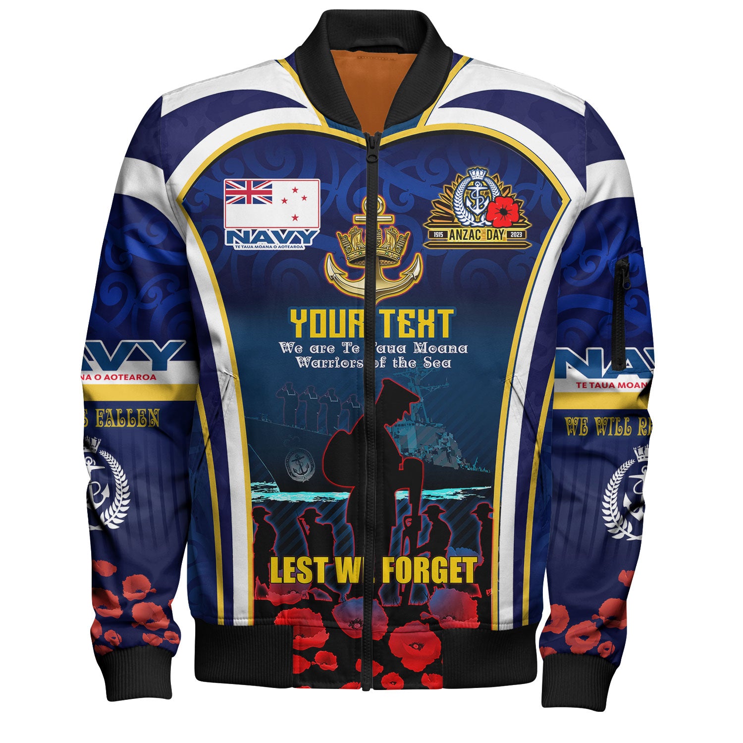 New Zealand Bomber Jacket Custom Anzac Day Royal New Zealand Navy Te Taua Moana o Aotearoa