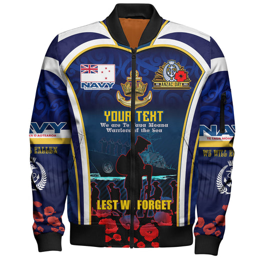 New Zealand Bomber Jacket Custom Anzac Day Royal New Zealand Navy Te Taua Moana o Aotearoa